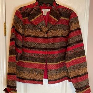 Coldwater Creek Women’s Cropped Jacket Jewel tones in striped brocaid material